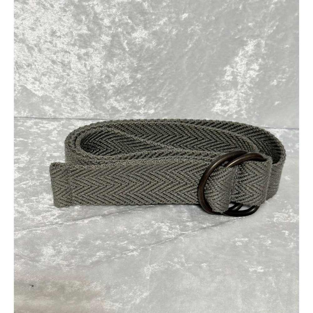 Mens Size 38 Charcoal Gray Herringbone‎ Woven Dark Double Ring Belt Custom Fit